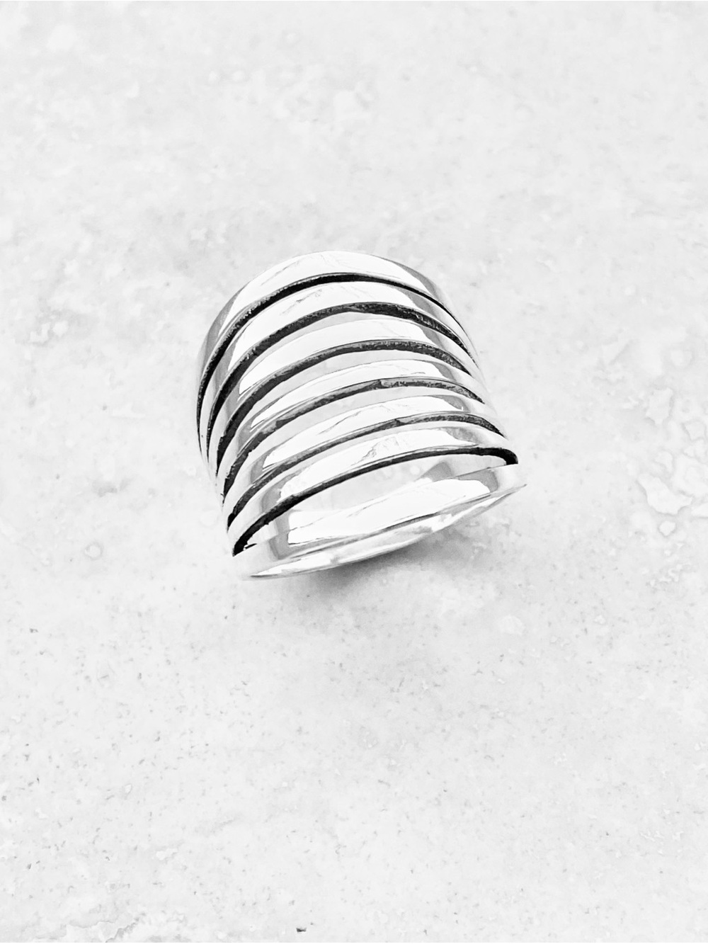 Sterling Silver Multiple Lines Band Ring, Statement Boho Silver Rings - Picture 8 of 11